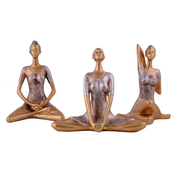 Suitable for home decor Yoga Posture Lady Statue Idol for Home Yoga Statue three pair admirable piece of gift (golden) - Image 2