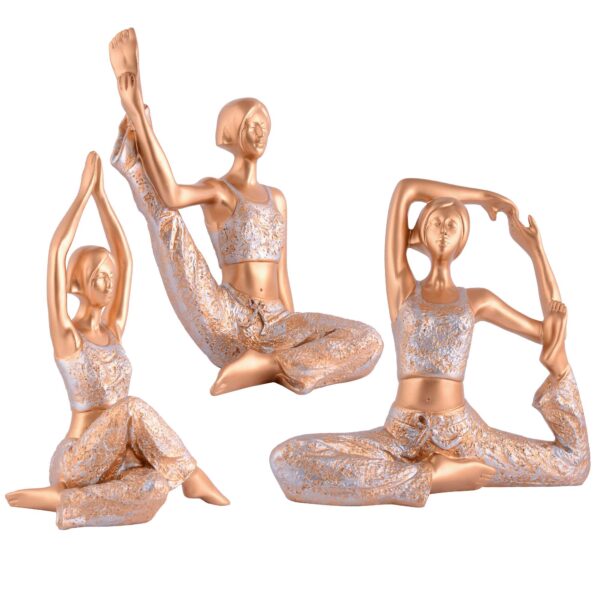 Suitable for home decor Yoga Posture Lady Statue Idol for Home Yoga Statue three pair admirable piece of gift (golden) - Image 4