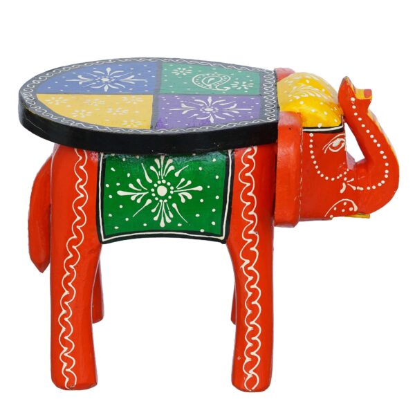 Handcrafted and Emboss Painted Colorful Wooden Elephant Shape Stool Table Clourfull - Image 3