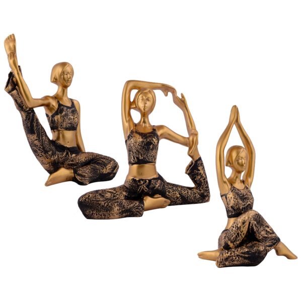 Suitable for home decor Yoga Posture Lady Statue Idol for Home Yoga Statue three pair admirable piece of gift (golden) - Image 3