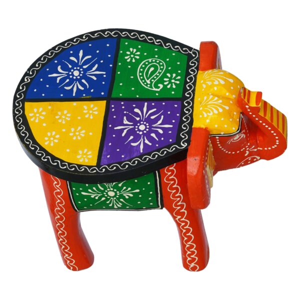 Handcrafted and Emboss Painted Colorful Wooden Elephant Shape Stool Table Clourfull - Image 4